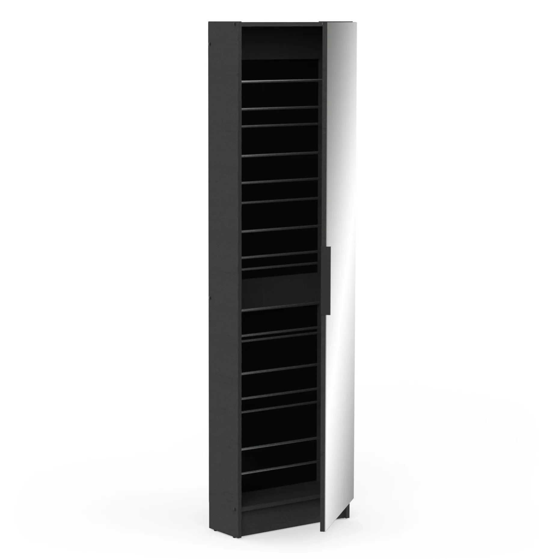 Schuhschrank Zayah - 50x20x180,50 cm - mit Spiegel - schwarz