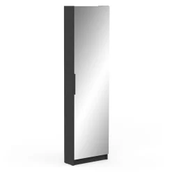 Schuhschrank Zayah - 50x20x180,50 cm - mit Spiegel - schwarz