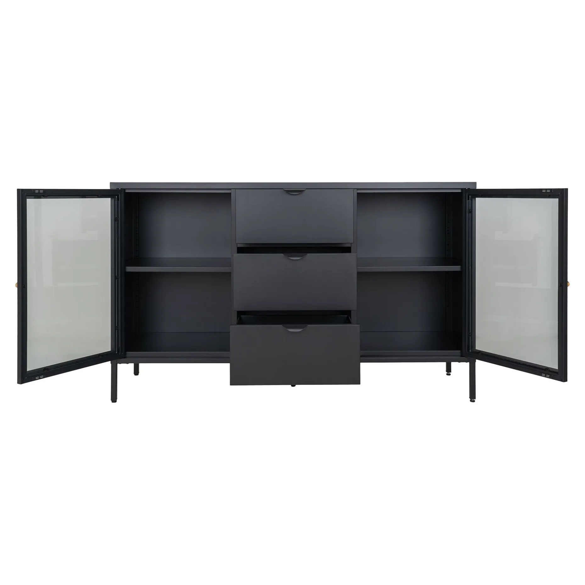 Schwarzes Dalby Sideboard mit Glastüren und Schubladen