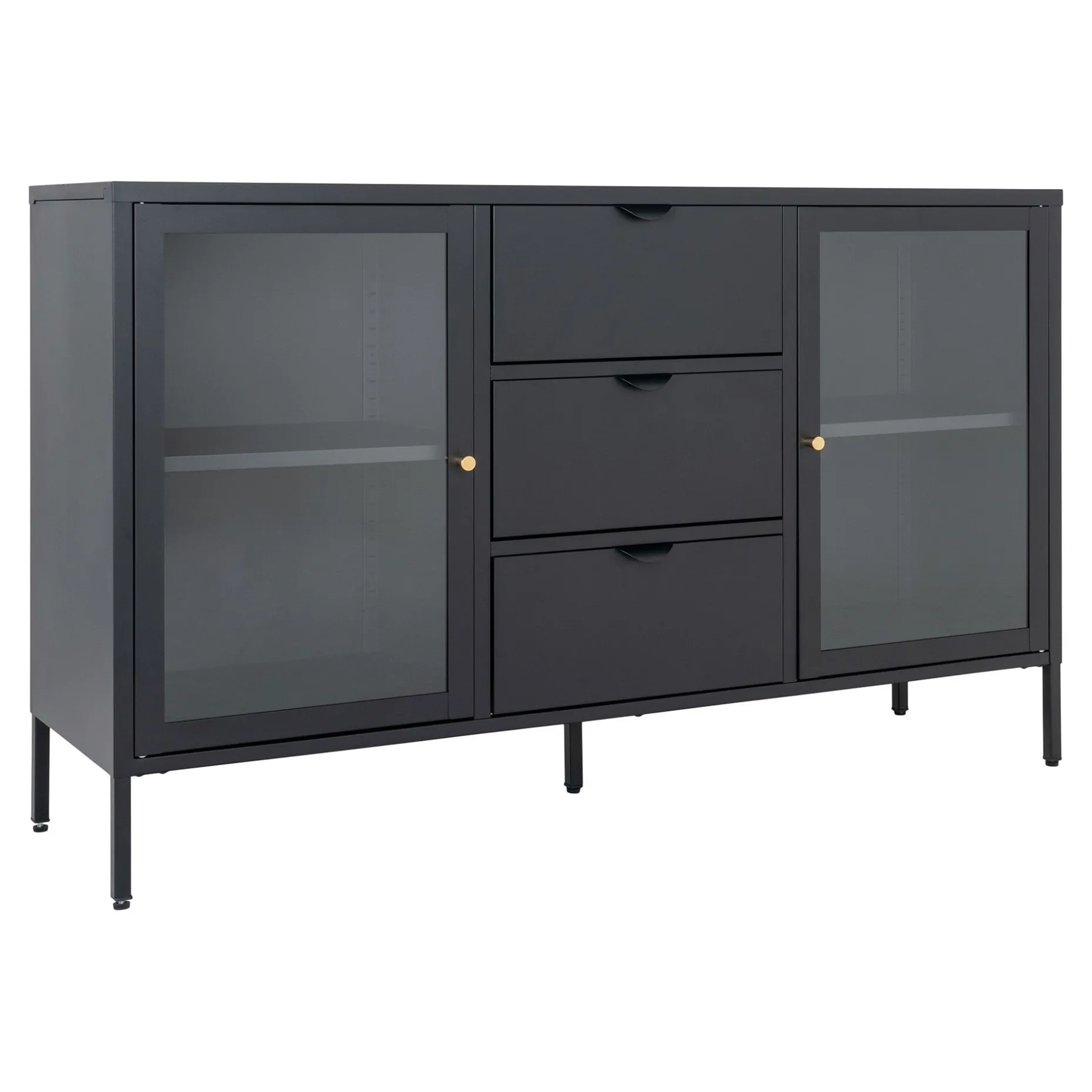 Schwarzes Dalby Sideboard mit Glastüren und Schubladen