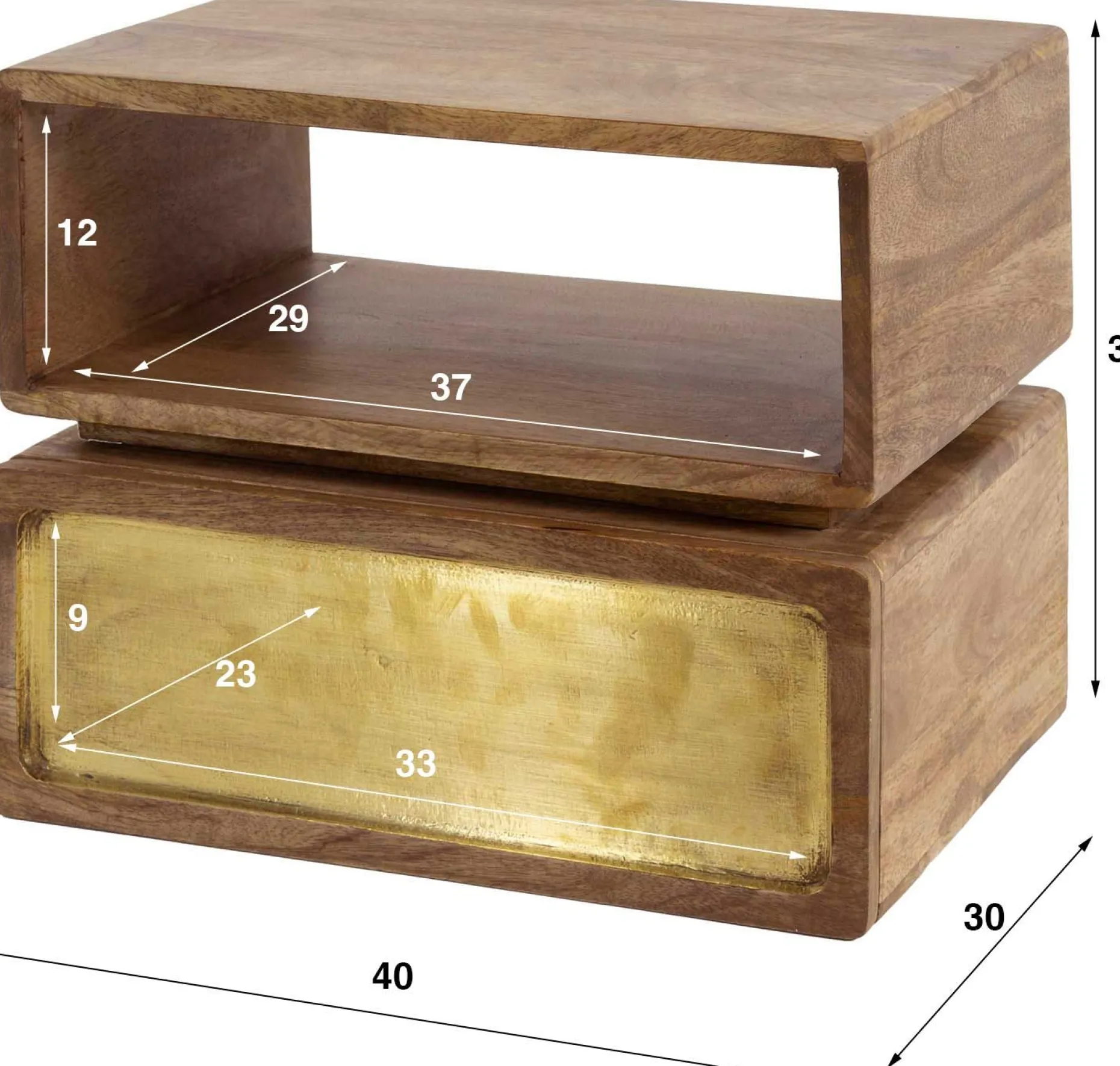 Schwebender Nachttisch mit 1 Schublade aus Messing und Mangoholz