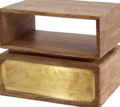 Schwebender Nachttisch mit 1 Schublade aus Messing und Mangoholz