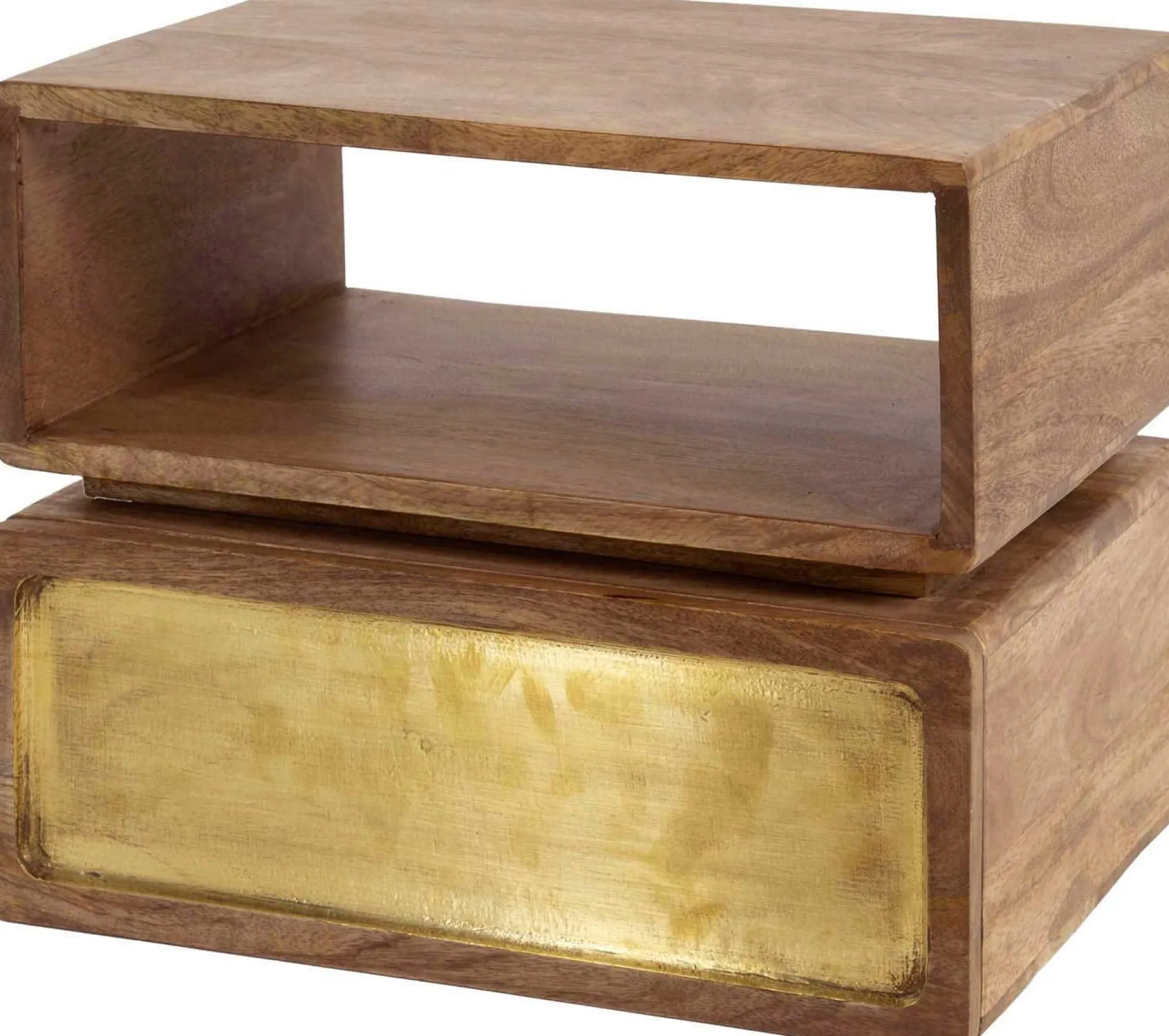 Schwebender Nachttisch mit 1 Schublade aus Messing und Mangoholz