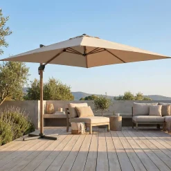 Gescova Schwebender Sonnenschirm Dallas - 300x300cm - Aluminium Holzoptik - Elfenbein