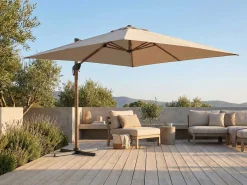 Gescova Schwebender Sonnenschirm Dallas - 300x300cm - Aluminium Holzoptik - Elfenbein