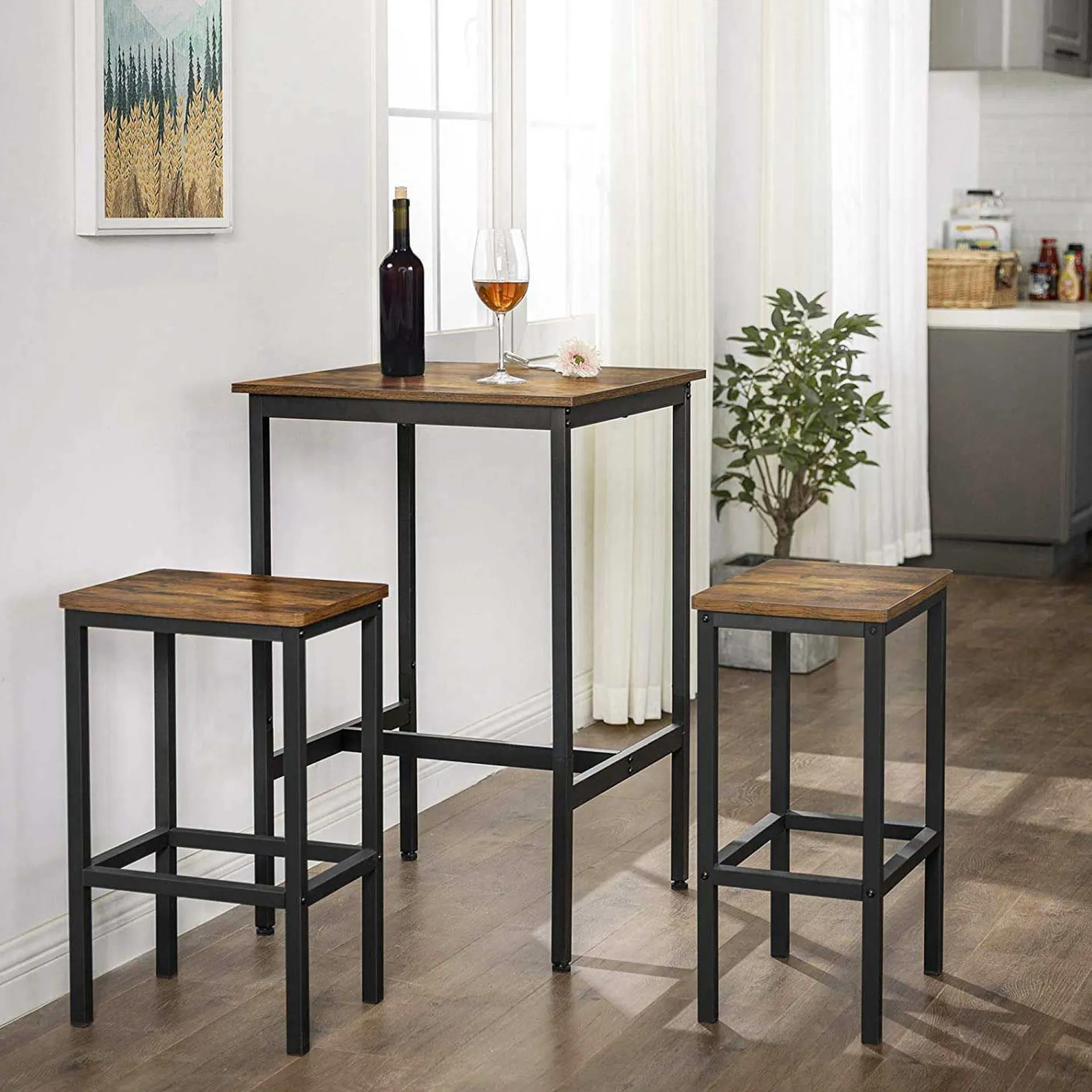 Vasagle Schwerlast-Stahlrahmen Quadratischer Frühstücksbar-Tisch, 60x60x90cm