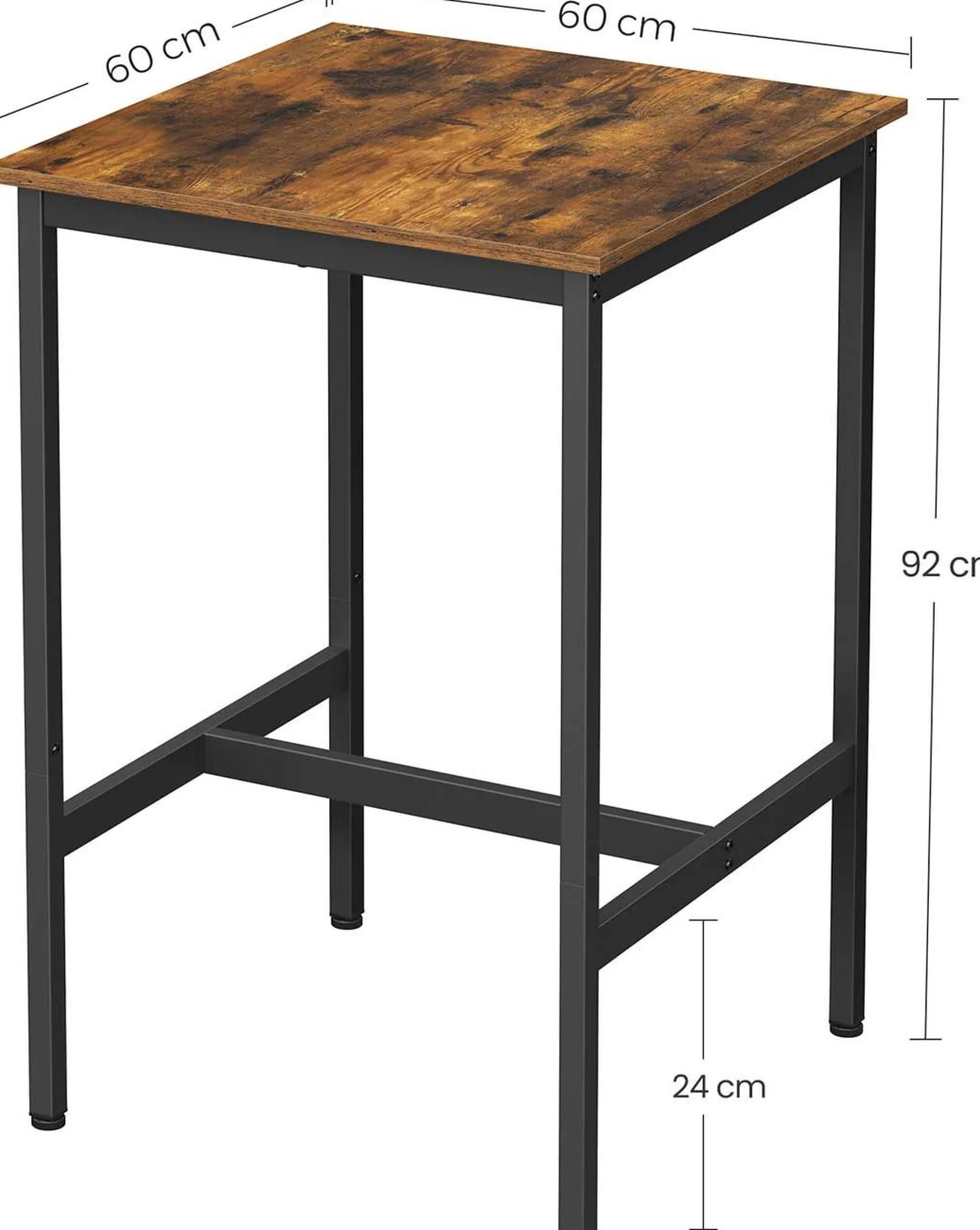 Vasagle Schwerlast-Stahlrahmen Quadratischer Frühstücksbar-Tisch, 60x60x90cm
