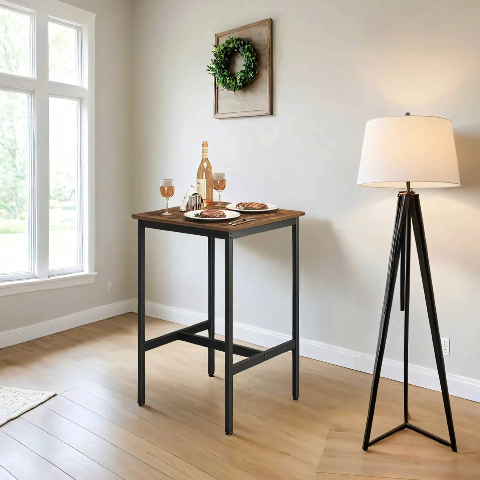 Vasagle Schwerlast-Stahlrahmen Quadratischer Frühstücksbar-Tisch, 60x60x90cm