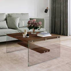 Emob S1 Couchtisch | GEHÄRTETES GLAS | Walnuss