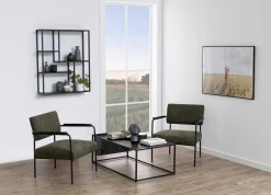 Seaford Rechteckiges Wandregal - Schwarzer Stahlrahmen, Melaminharzböden in Esche - 75x20x91 cm