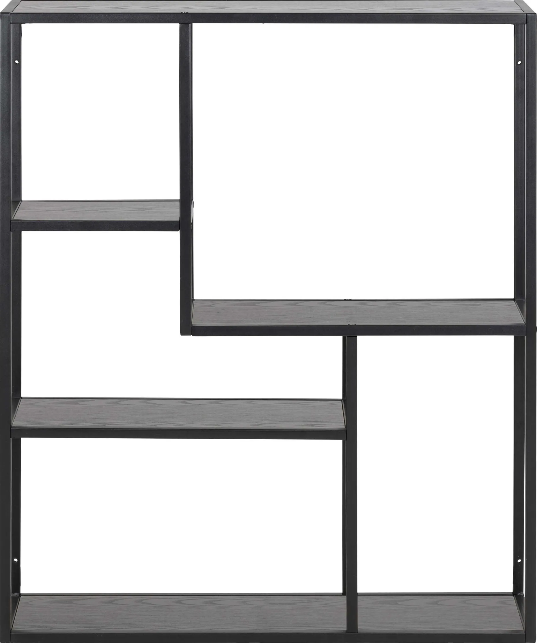 Seaford Rechteckiges Wandregal - Schwarzer Stahlrahmen, Melaminharzböden in Esche - 75x20x91 cm".