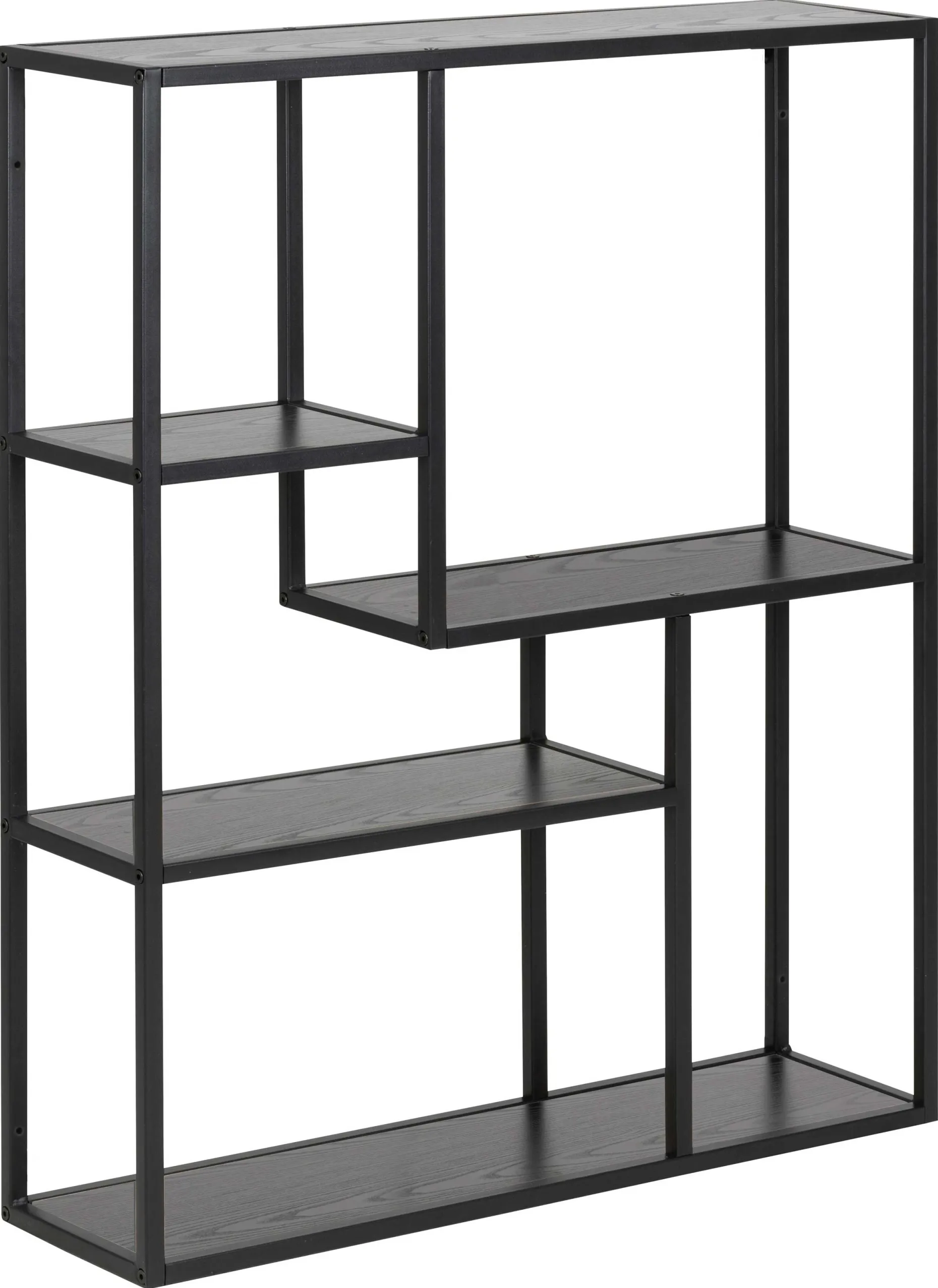 Seaford Rechteckiges Wandregal - Schwarzer Stahlrahmen, Melaminharzböden in Esche - 75x20x91 cm".