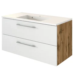 Held SefaBadezimmer : Spiegelschrank, Waschtischschrank, Säulenschrank - Eiche/Weiß