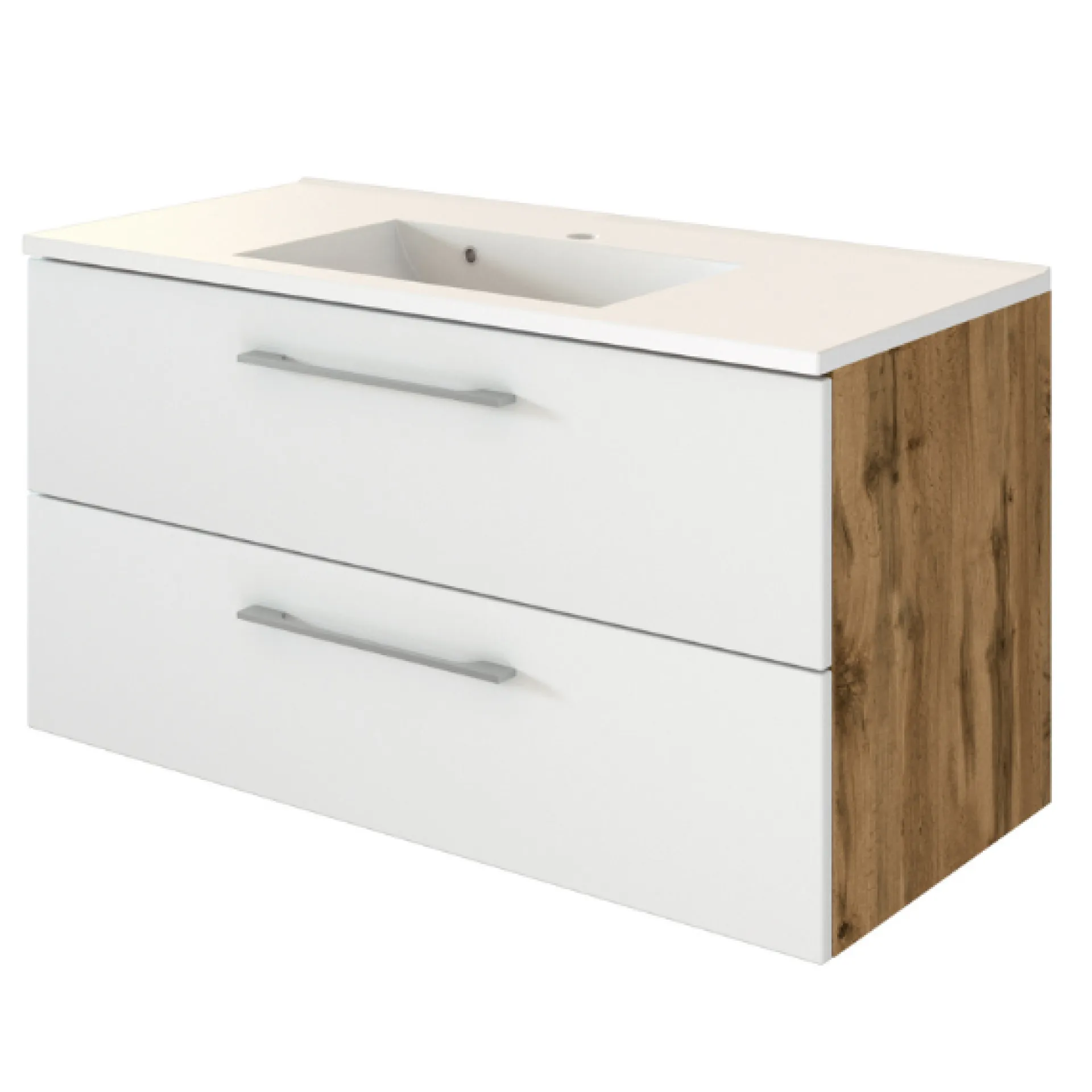 Held SefaBadezimmer : Spiegelschrank, Waschtischschrank, Säulenschrank - Eiche/Weiß
