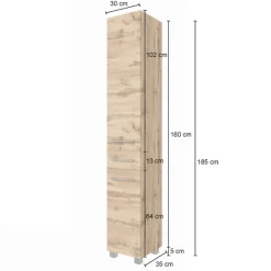 Held SefaBadezimmer : Spiegelschrank, Waschtischschrank, Säulenschrank - Eiche/Weiß