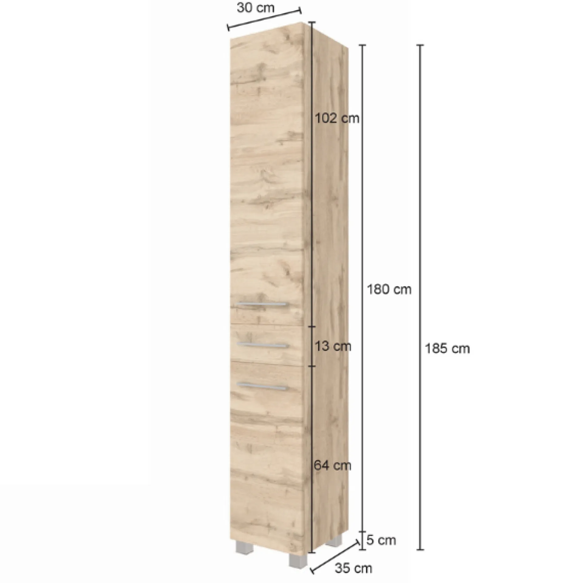 Held SefaBadezimmer : Spiegelschrank, Waschtischschrank, Säulenschrank - Eiche/Weiß