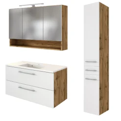 Held SefaBadezimmer : Spiegelschrank, Waschtischschrank, Säulenschrank - Eiche/Weiß