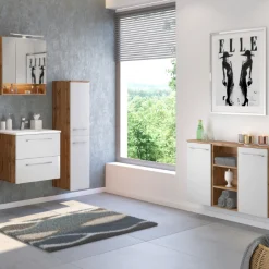 Held SefaBadezimmer : Spiegelschrank, Waschbeckenschrank, Säulenschrank, Ablageschrank - Eiche/Weiß