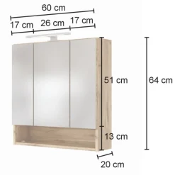 Held SefaBadezimmer : Spiegelschrank, Waschtischunterschrank, Regal - Eiche/Weiß