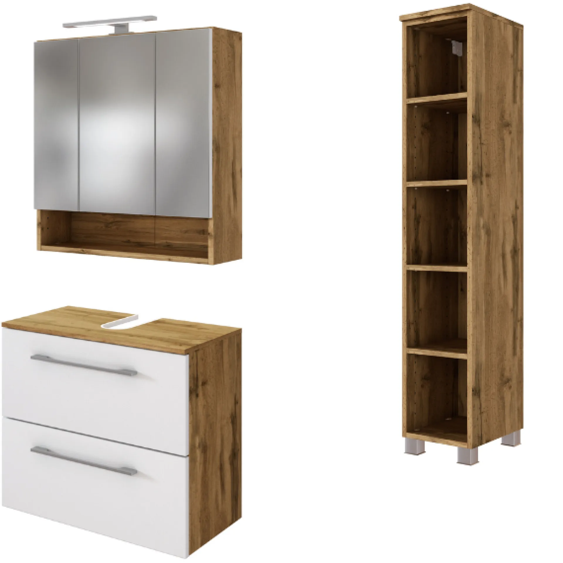 Held SefaBadezimmer : Spiegelschrank, Waschtischunterschrank, Regal - Eiche/Weiß