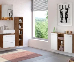 Held SefaBadezimmer : Spiegelschrank, Waschbeckenunterschrank, Regal, Ablageschrank - Eiche/Weiß