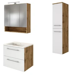 Held SefaBadezimmer : Spiegelschrank, Waschtischschrank, Säulenschrank - Eiche/Weiß