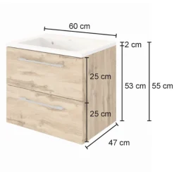 Held SefaBadezimmer : Spiegelschrank, Waschtischschrank, Säulenschrank - Eiche/Weiß