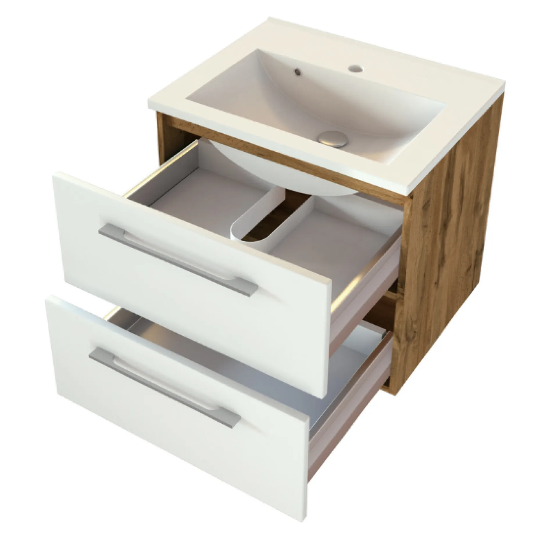 Held SefaBadezimmer : Spiegelschrank, Waschtischschrank, Säulenschrank - Eiche/Weiß