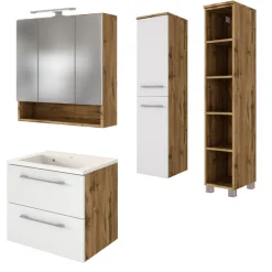 Held SefaBadezimmer : Spiegelschrank, Waschtischschrank, Säulenschrank, Regal - Eiche/Weiß