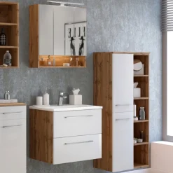 Held SefaBadezimmer : Spiegelschrank, Waschtischschrank, Säulenschrank, Regal - Eiche/Weiß