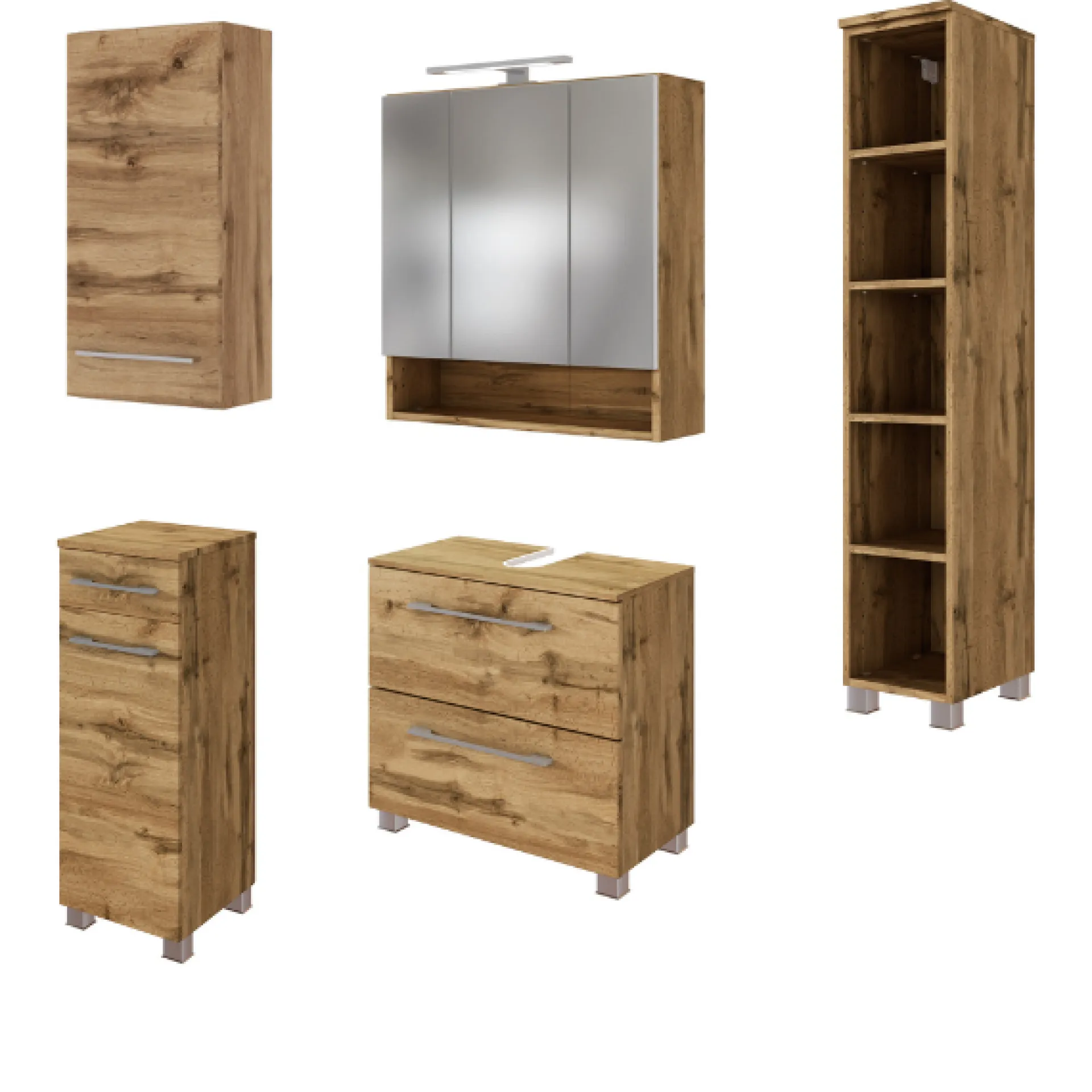 Held SefaBadezimmer : Wandschrank, Spiegelschrank, Waschbeckenunterschrank, Regal - Eiche