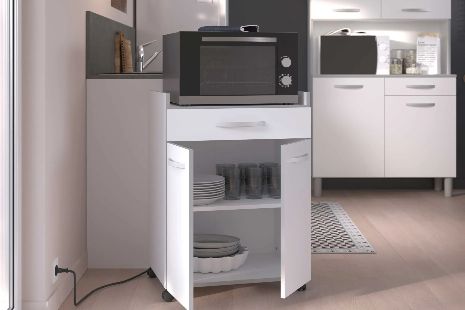 Seitenschrank mit Rollen Smoothy Weiß
