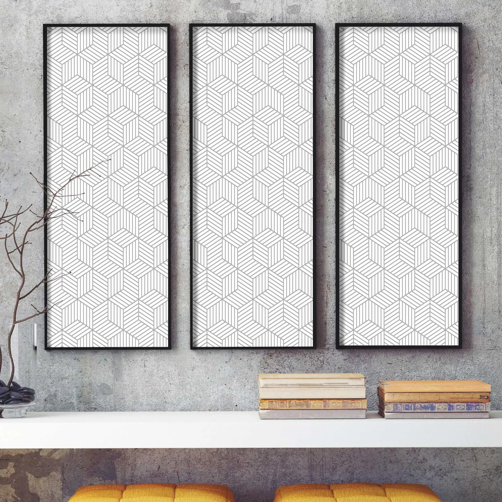 RoomMates Selbstklebende Tapete Striped Hexagon - weiß/grau