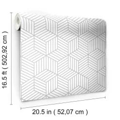 RoomMates Selbstklebende Tapete Striped Hexagon - weiß/grau