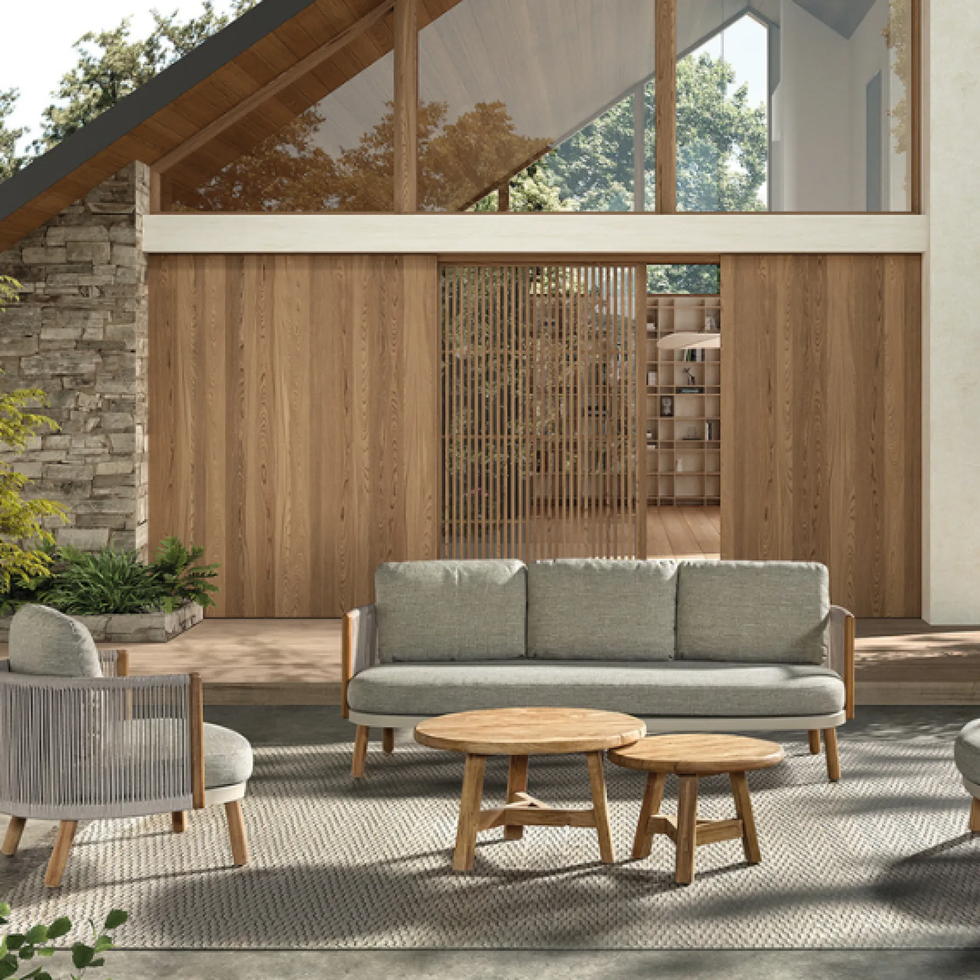 Gescova Sessel für den Außenbereich Mendoza - - 83x80x90 cm - beige/Teak