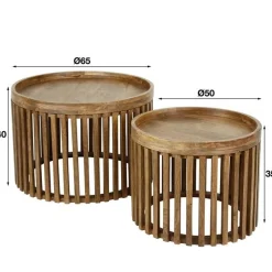 Emob Set aus 2 runden Couchtischen Goma mit Ablage - Mangoholz
