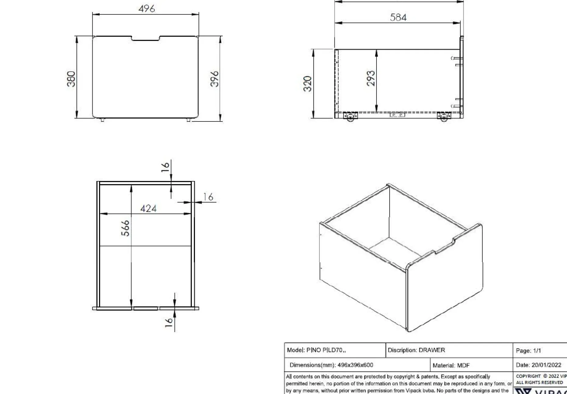 Set mit 3 Schubladen Pip - weiß
