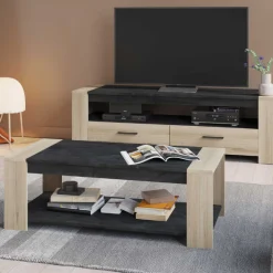 Shane TV-Schrank 2 Schubladen und 1 offenes Fach-Kronberg Eiche/Sidewalk schwarz