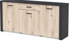 Sideboard Aubrey - 175x42x82cm - 3 Türen und 1 Schublade - Eiche Dekor/schwarz