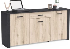Sideboard Aubrey - 175x42x82cm - 3 Türen und 1 Schublade - Eiche Dekor/schwarz