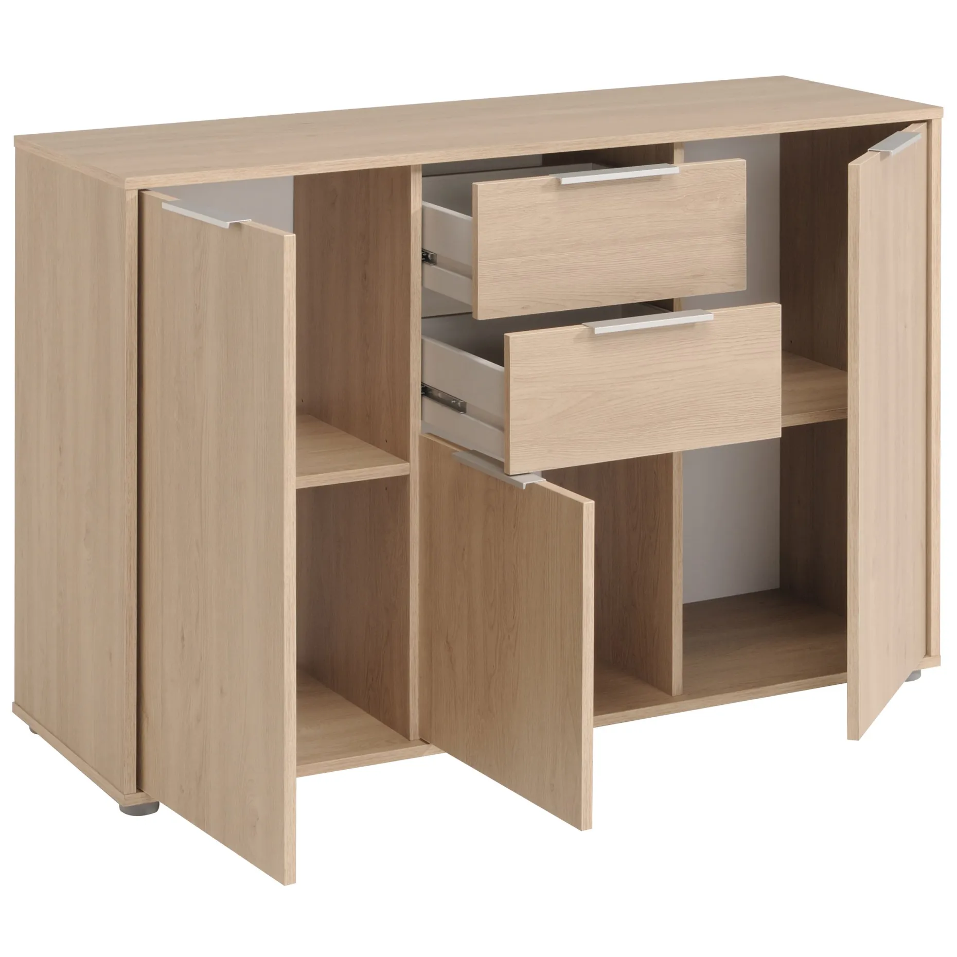 Sideboard Axel 120cm 3 Türen 2 Schubladen - Eiche