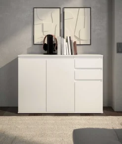 Sideboard Brest - 119x35x84cm - 3 Türen und 2 Schubladen - weiß