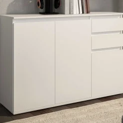 Sideboard Brest - 119x35x84cm - 3 Türen und 2 Schubladen - weiß
