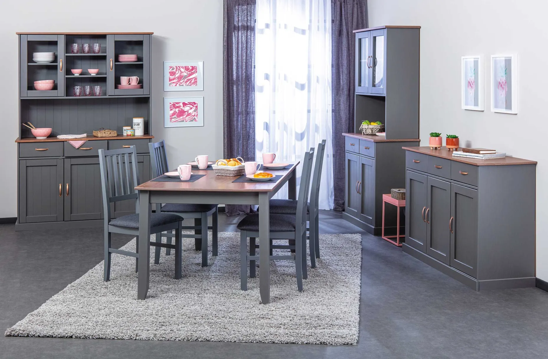 Sideboard Cerci 131cm mit 3 Türen und 3 Schubladen - grau