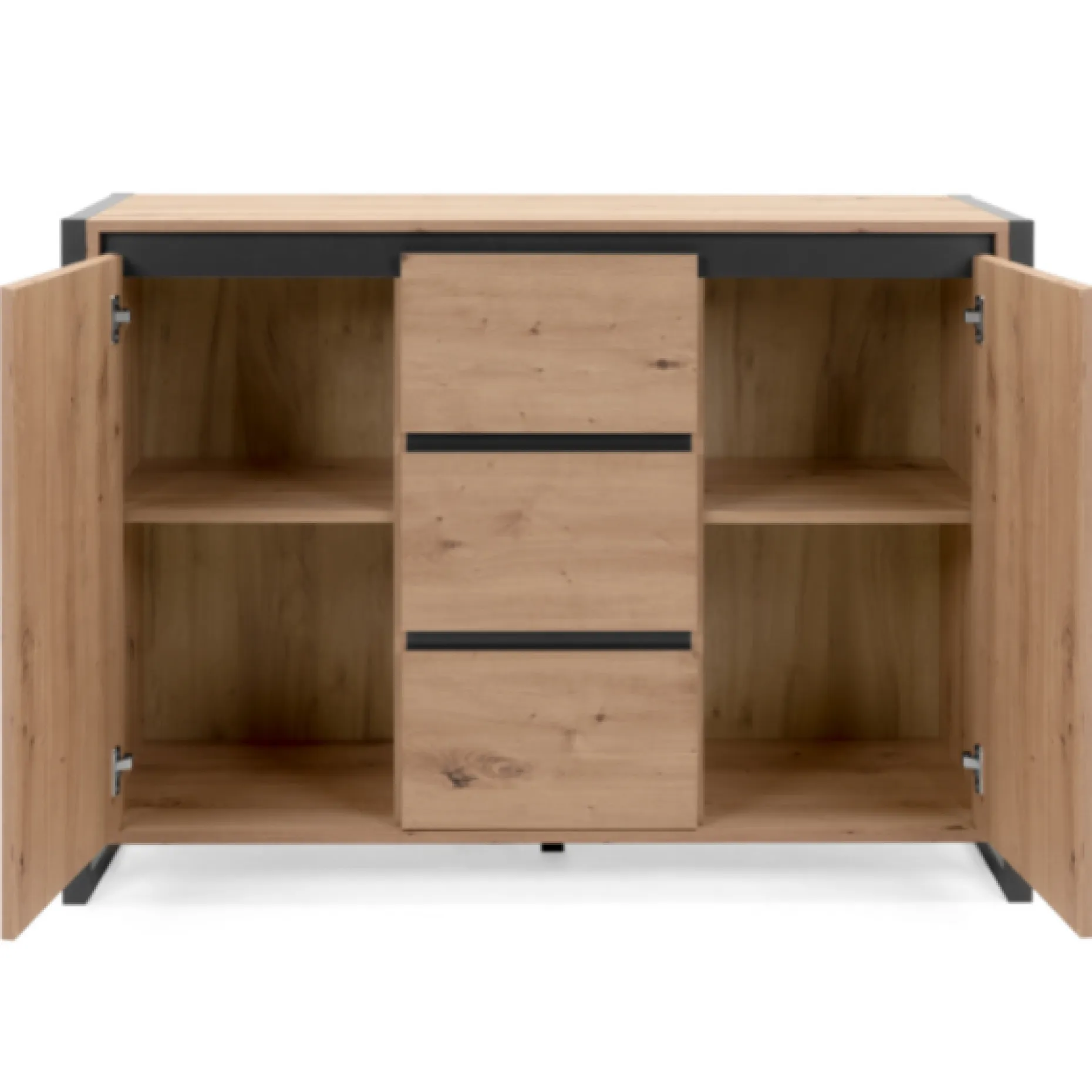 Sideboard Damon 120cm mit 2 Türen und 3 Schubladen - Eiche Dekor/anthrazit