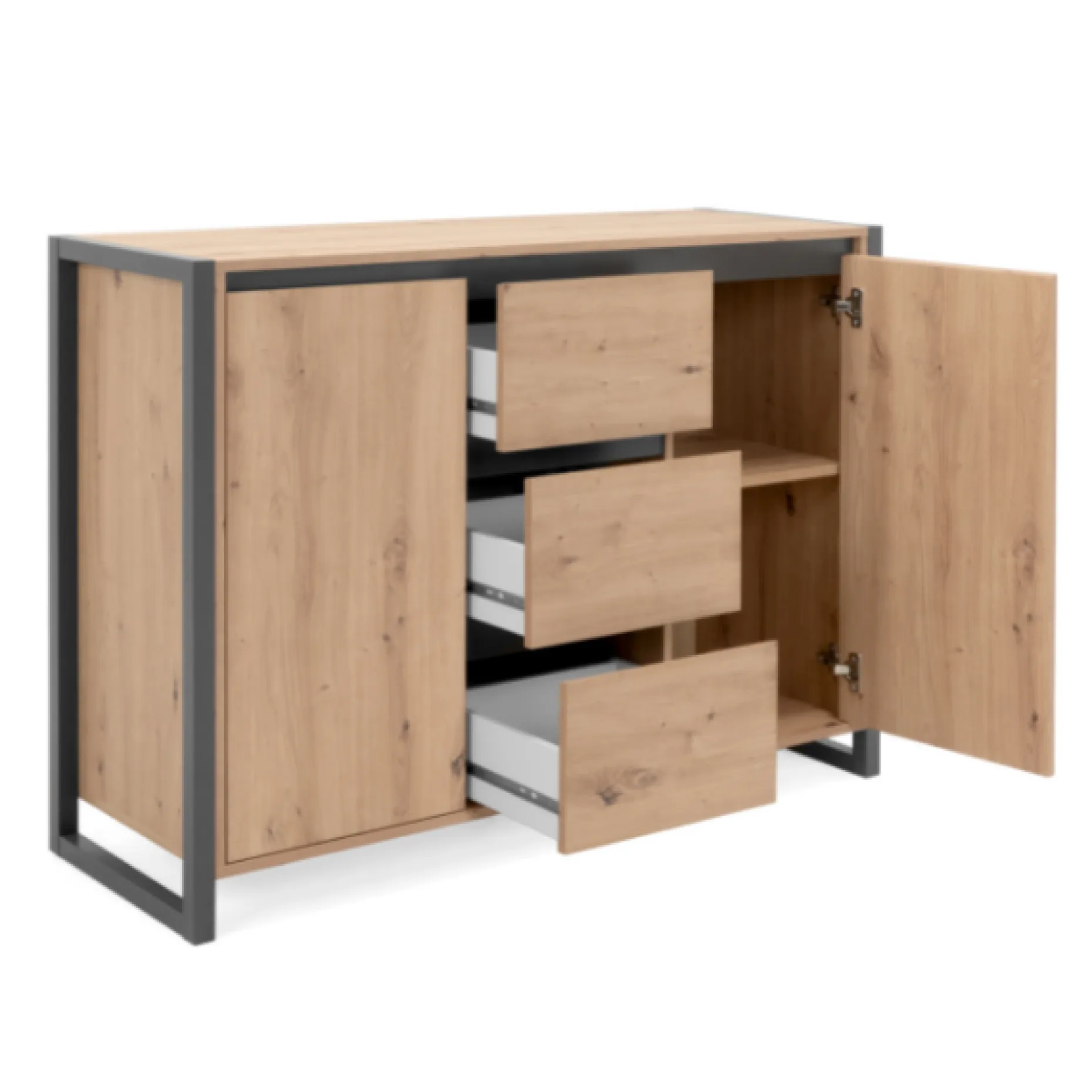 Sideboard Damon 120cm mit 2 Türen und 3 Schubladen - Eiche Dekor/anthrazit