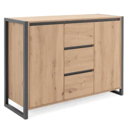 Sideboard Damon 120cm mit 2 Türen und 3 Schubladen - Eiche Dekor/anthrazit