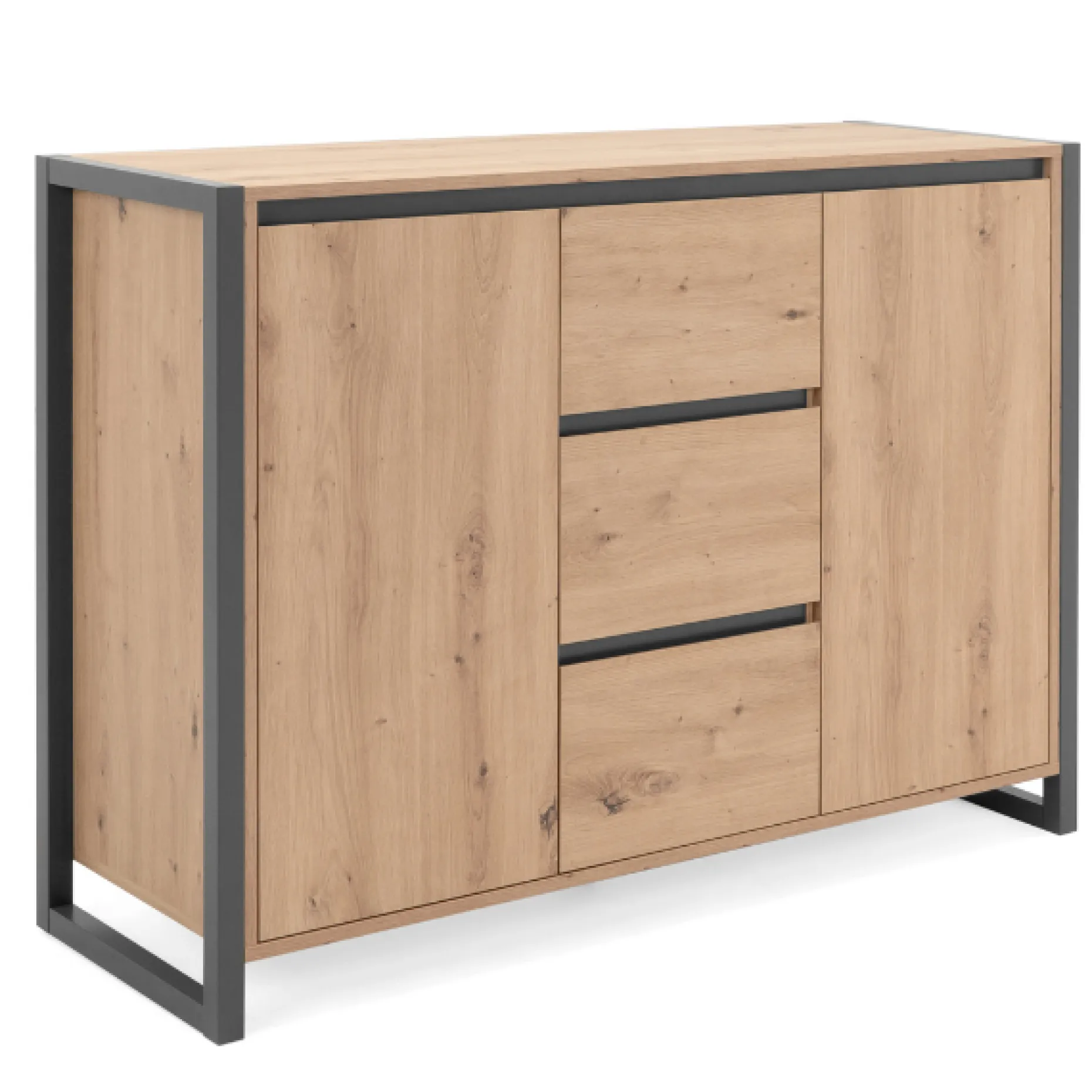 Sideboard Damon 120cm mit 2 Türen und 3 Schubladen - Eiche Dekor/anthrazit