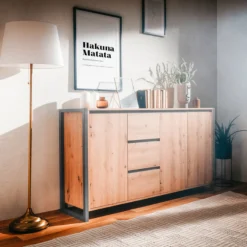 Sideboard Damon 120cm mit 2 Türen und 3 Schubladen - Eiche Dekor/anthrazit