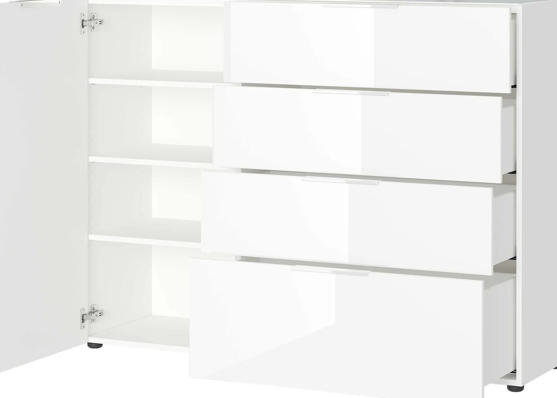 Sideboard Dudek 134cm mit 4 Schubladen und 1 Tür - weiß